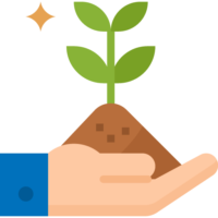 Hand holding a growing plant graphic