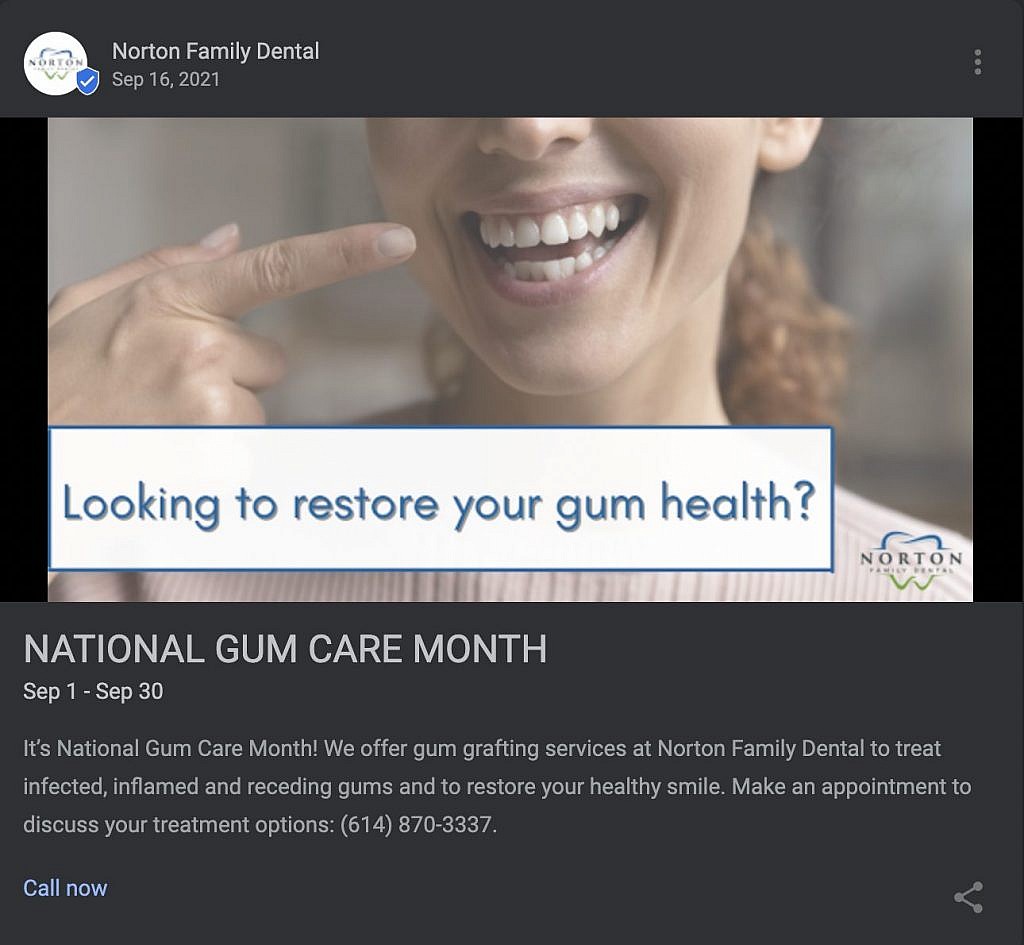 Example of Post from Norton Family Dental about Gum Health