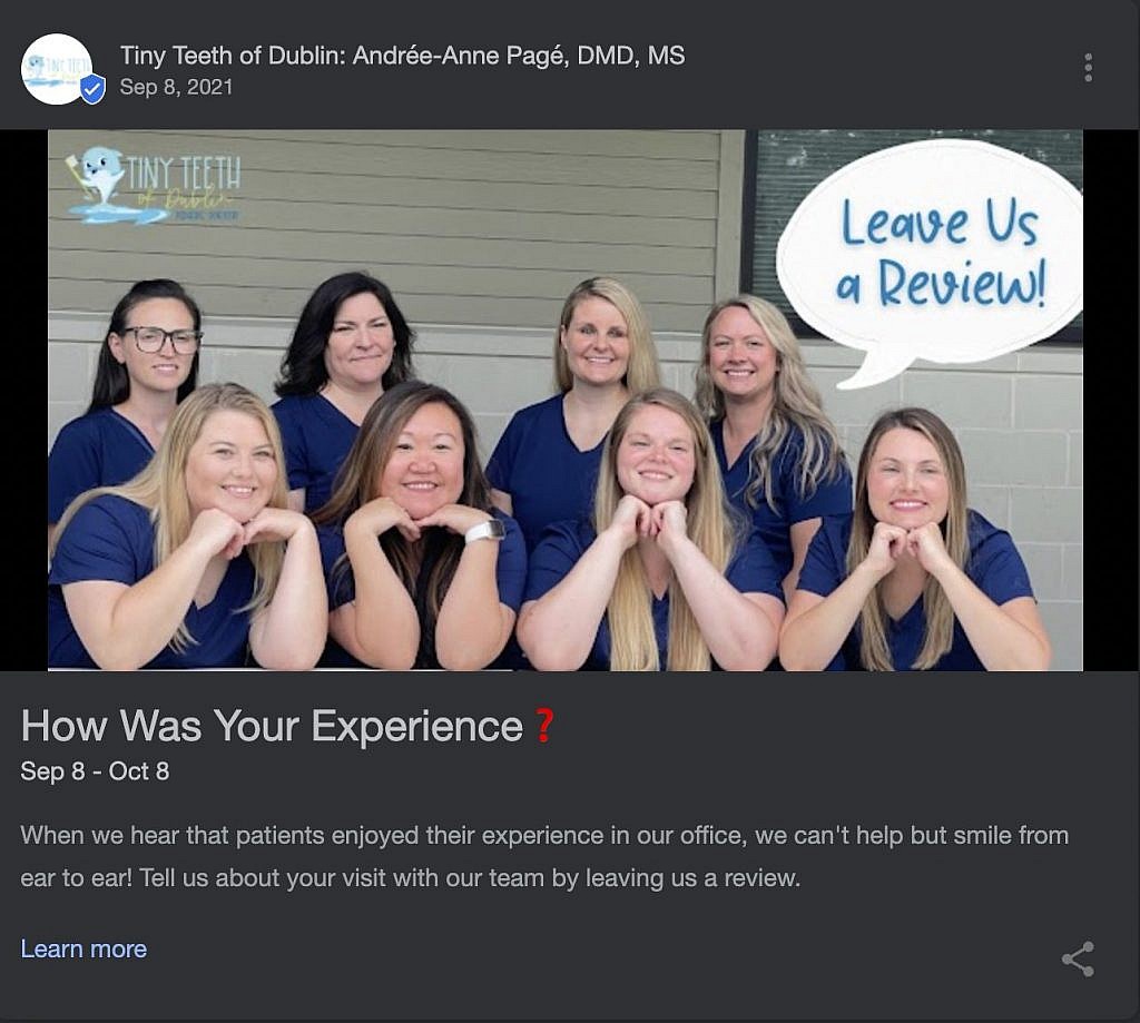 Post asking How Customers Experience Was with Group of Female Dentists as Front Cover