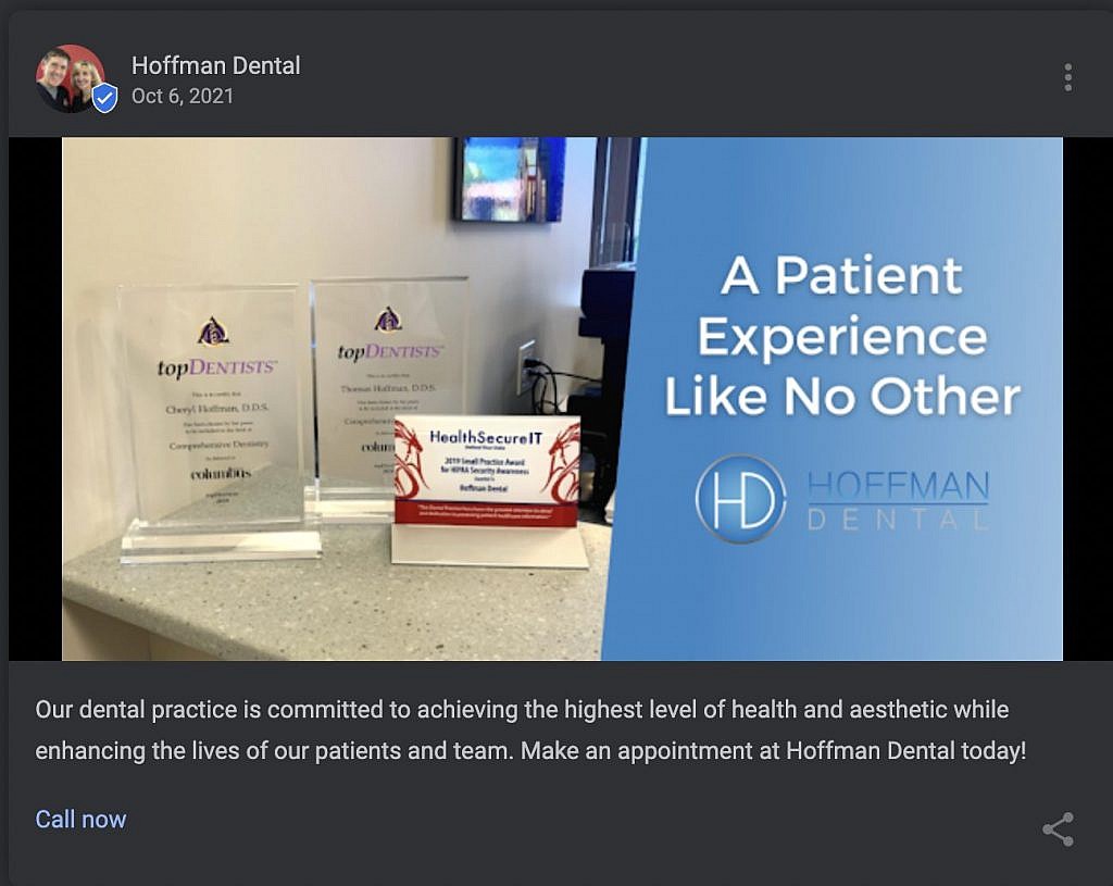 Example of Post From Hoffman Dental Showing off Awards