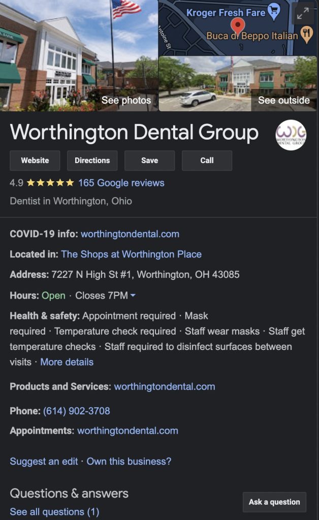 Google Business Profile for Worthington Dental Group