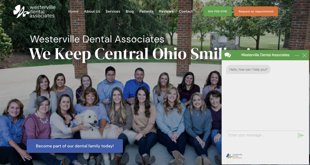 Live Chat pop-up on dental website