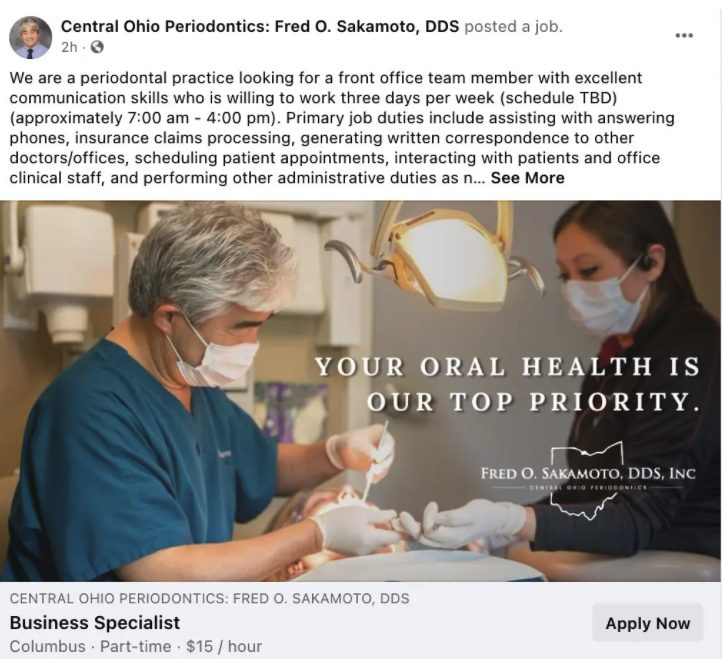 Dental Hiring Post on social media