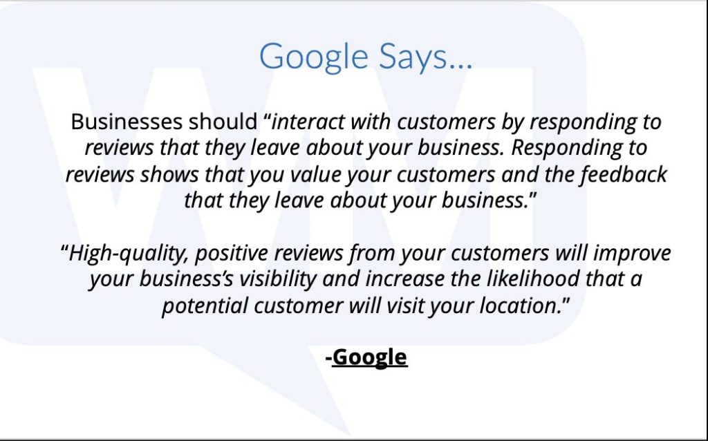 quote from Google on how to respond to reviews