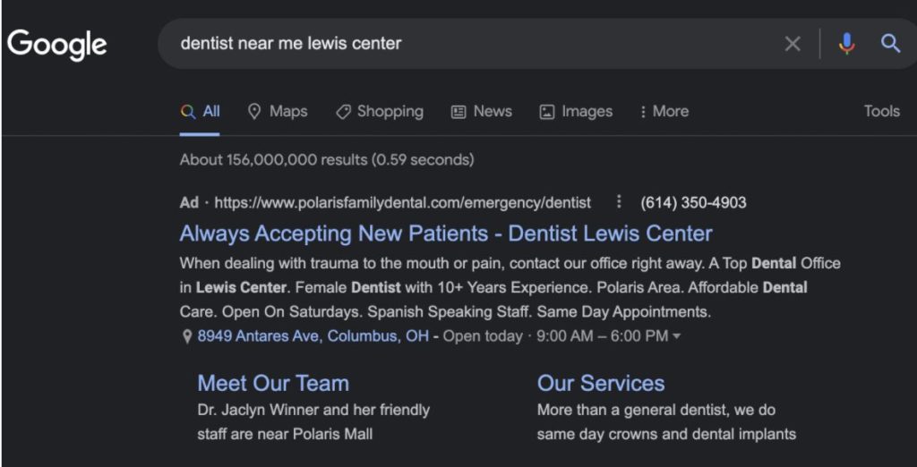 dentist near me lewis center Google search