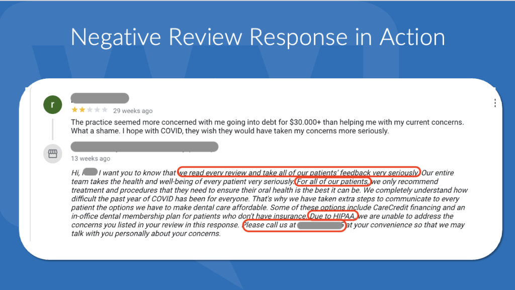 responding to a negative dental office review