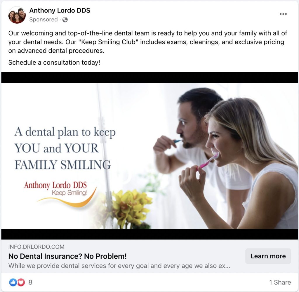 Facebook advertising dental campaign