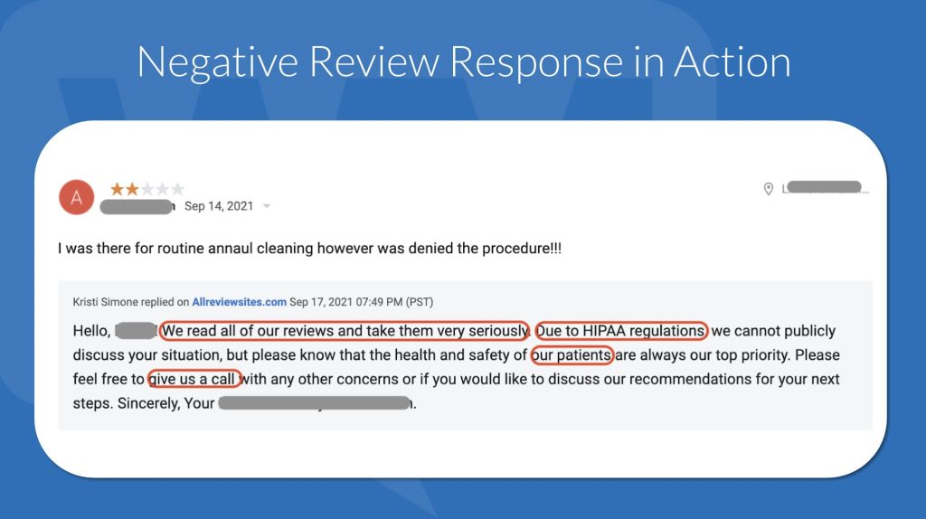Responding to a negative review example