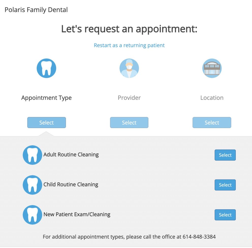 Example of appointment request on dental website