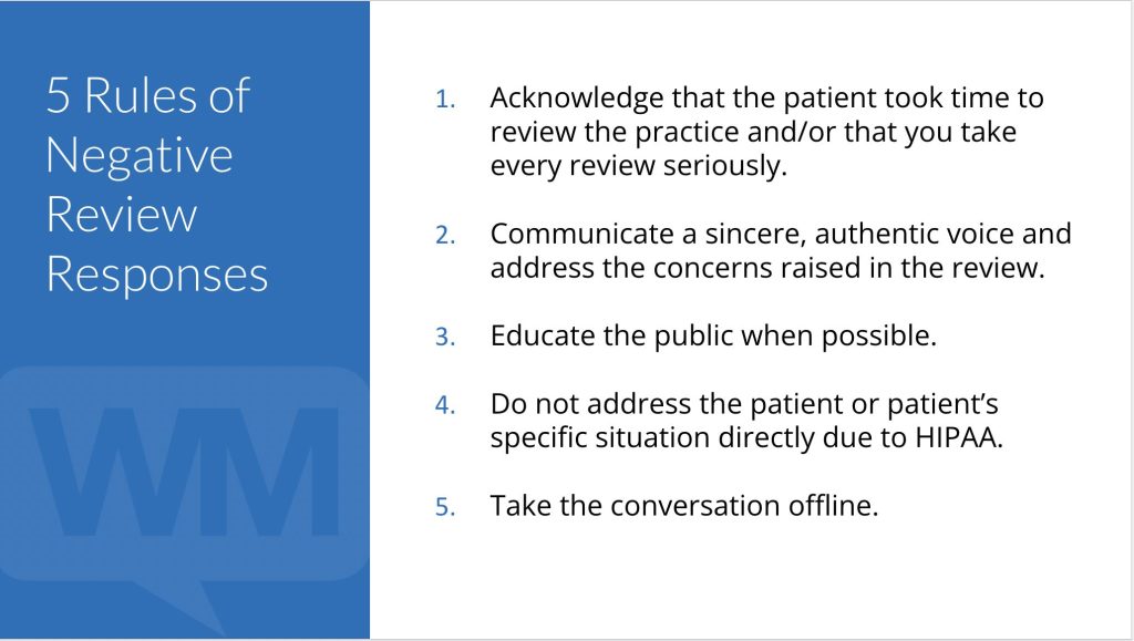 The Five Rules of Responding to a Negative Dental Review infographic